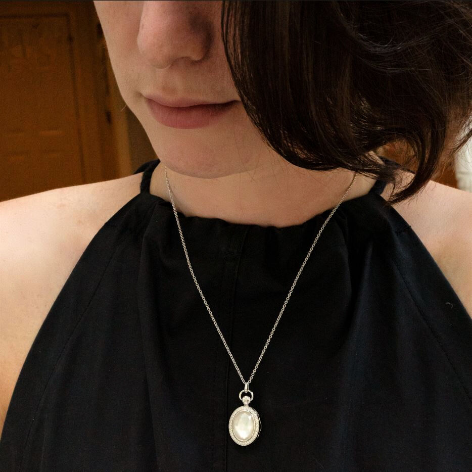 Stone Lockets Petite Silver and Mother of Pearl Pendant Monica